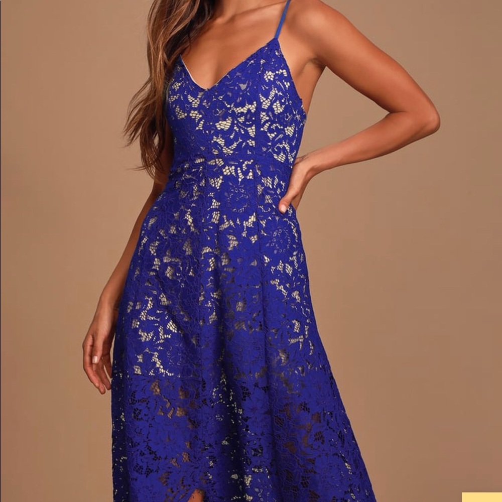 One Wish Royal Blue Lace Midi Dress Size Medium